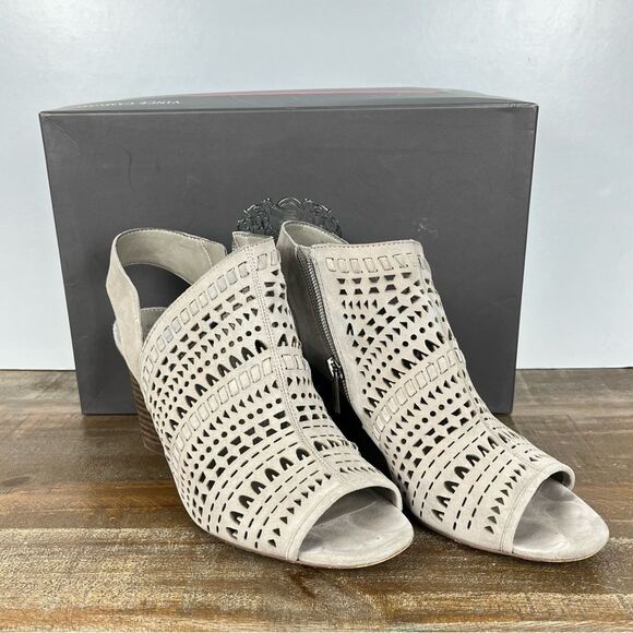 Vince Camuto Derechie Storm Grey Suede Heeled openBooties- Size 8.5 - Picture 1 of 6
